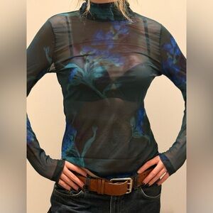 White House Black Market sheer Floral shirt size medium